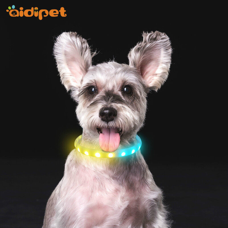 AIDIPET Led Silicone Dog Pet Collar Rechargeable Flashing RGB Light Pet Dog Collar