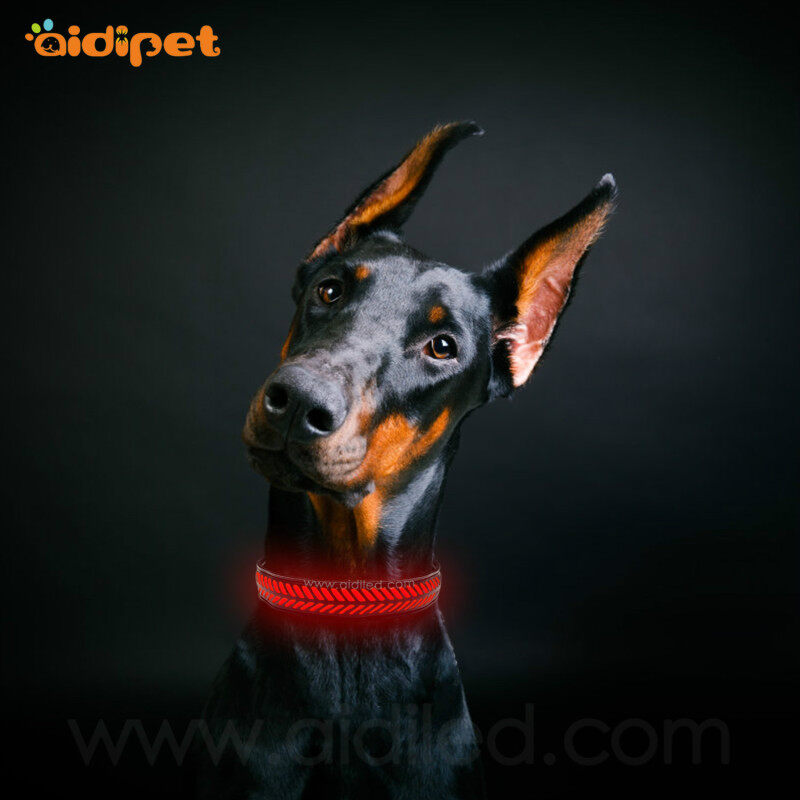 PU Leather Dog Collar with Led Light up Rechargeable Three Flashing Modes Illuminated Dog Collar