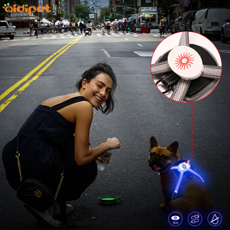 Customization Night Safety Flashing Nylon Breathable Reflective Mesh Led Light up RGB Dog Harness