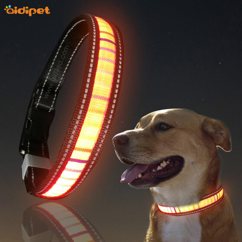 Rainbow Stripe Dog Collars Heavy Duty with Led Light Flashing Light up Dog Harness Set Collar Glow Led Dog Collar