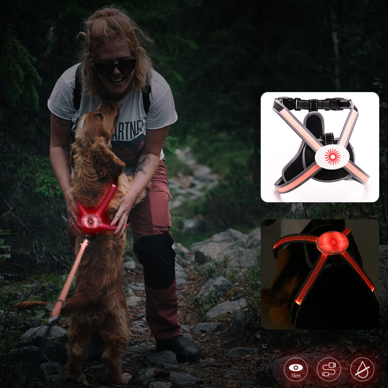 Hiking Dog Harness Night Safety Light up RGB USB Rechargeable Dog Harness Vest