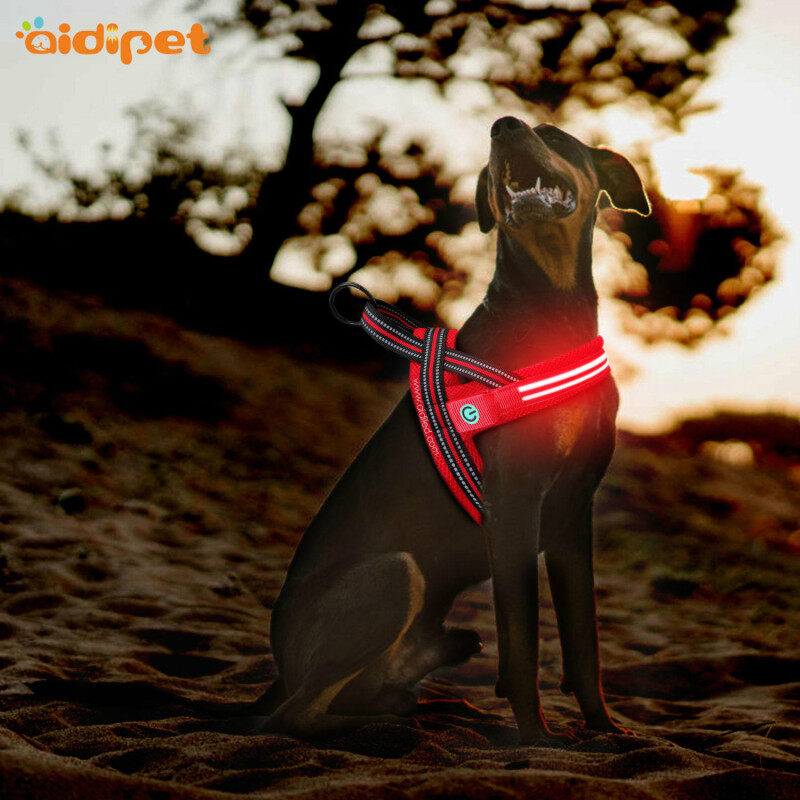 AIDI Flashing Dog Harness with Light Led Pet Dog Collar Harness Safety Light for Dog And Pet