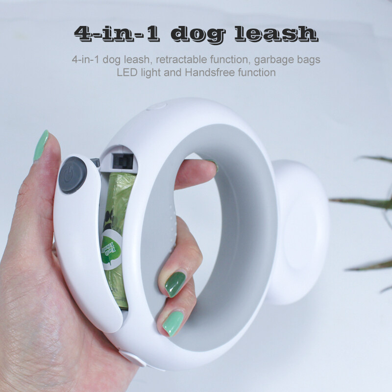 4 in 1 Good Dog Leash Retractable Multifunctional Led Dog Leash with Poop Bag Space Flashing Pet Dog Retractable Leashes