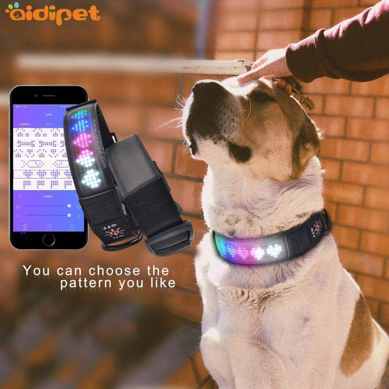 AIDI Flashing Led Dog Collar Display APP Control Light up Pet Dog Collar Custom Logo Flashing Dog Leads and Collars