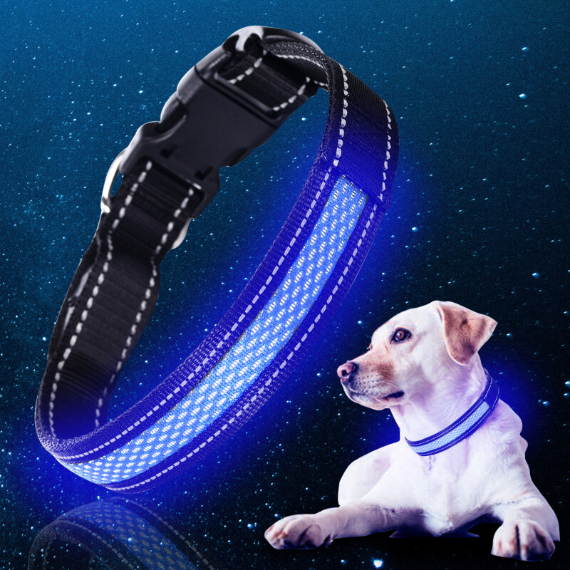 Fashion Mesh Luminous Led USB Dog Collar Nylon Webbing  Rechargeable Night Safety Pet Collar