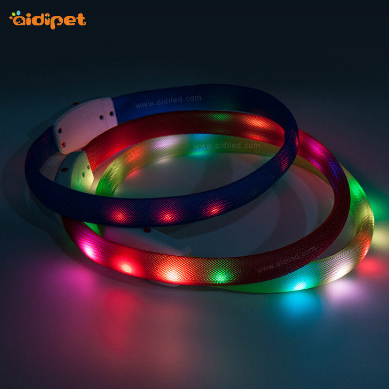 RGB Multiple Color Silicone Led Dog Collar Light Cuttable Free Size Water Resistant Dog Collar Led