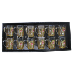 Royal Arabic Wholesale High Quality 12pcs Sets Glass Cups Set Tea Sets with Gold Decal Design