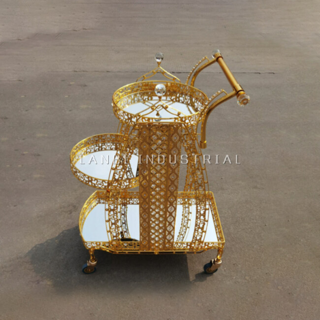 2022 Hot-selling High Quality Customized Simple Metal Four Wheeled Food Trolley Cart With Crystal