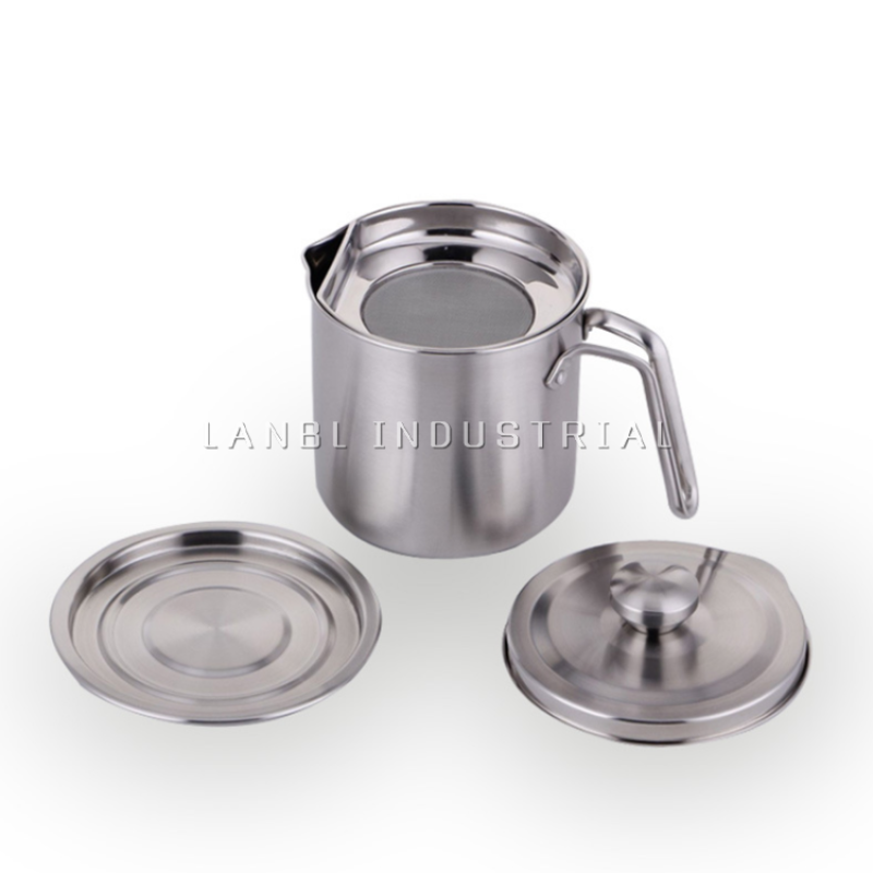 1.3L Household 304 Stainless Steel Oil Strainer Pot, Kitchen Oil Filter Pot With Lid