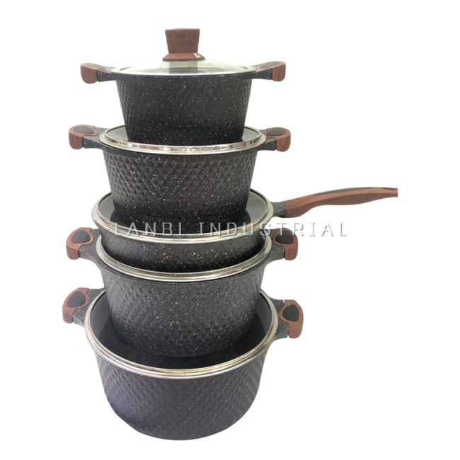 Matte Drop Resistant Granite Grain Die-casting Aluminum Pot High Quality Non Stick Cookware Sets Set