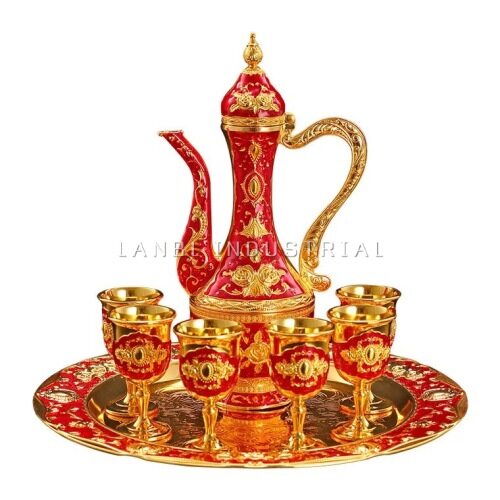 Hot Selling 8Pcs New Style luxury Wedding Decoration Golden Home Party Wine Bottle Cups Tray Wine Set