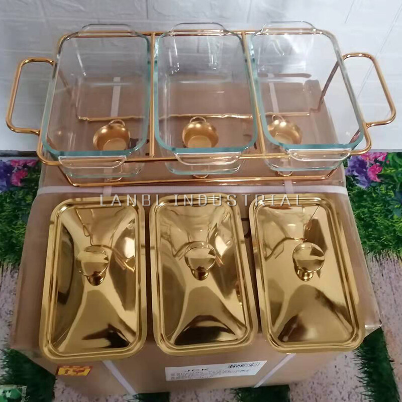 1.3L*3 Rectangular Gold And Silver Hotel Party Wedding Universal Heating Container Wholesale Chafing Dishes