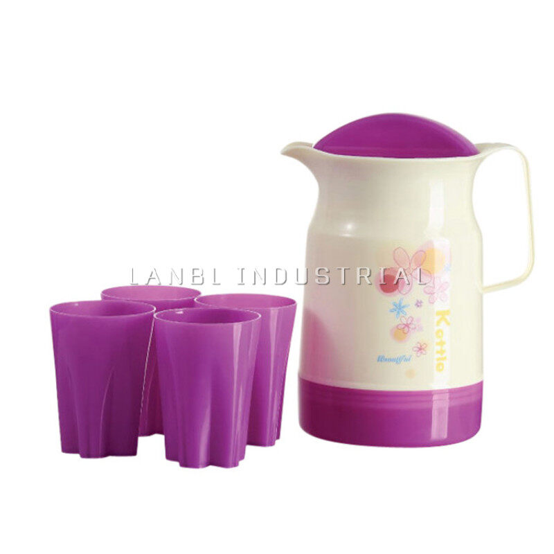 5 Pcs /1.9L PP Plastic Jug Set Water Pitcher Insulated  With 4 Cups