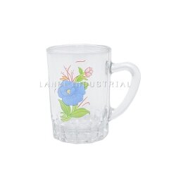 Customized 6 Pcs Set Glass Coffee Tea Water Cup with Handle and Cute Decal Printing