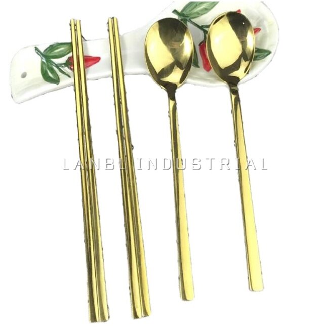 High Quality Korea Style Ramen Flatware Easy Clean Utensils 304 Stainless Steel Korean Spoon Chopsticks Set