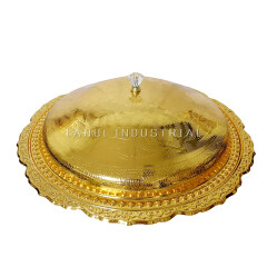 Luxury 40cm Golden color Round Shape Flower Decor India Style Stainless Steel Serving Dishes for Home Restaurant Hotel