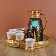 New Metal Shell Glass Liner Cold Water Kettle Arabian Household Round Dish Coffee Pot Set Wholesale