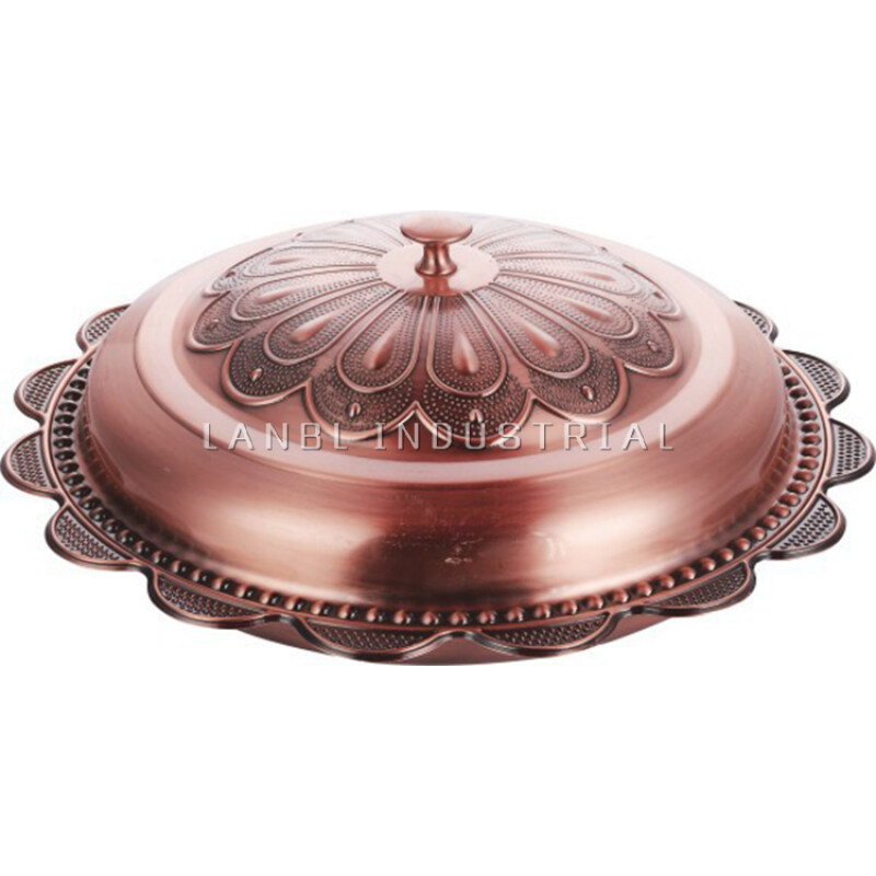 Luxury 40cm Golden color Round Shape Flower Decor India Style Stainless Steel Serving Dishes for Home Restaurant Hotel