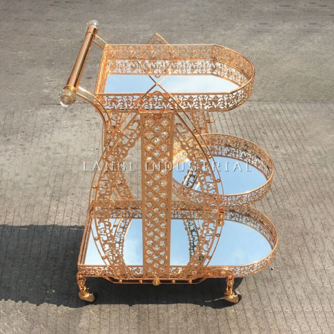 2022 High Quality Customized Simple Metal Four Wheeled Hand Push Kitchen Trolley And Tray Trolley