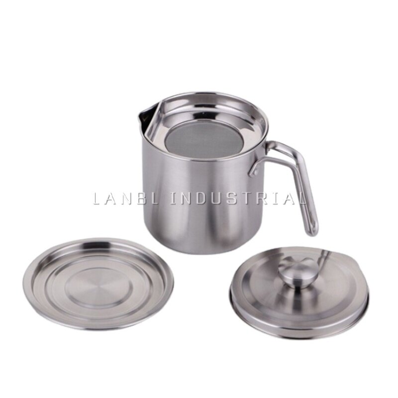 1.3L Household 304 Stainless Steel Oil Strainer Pot, Kitchen Oil Filter Pot With Lid