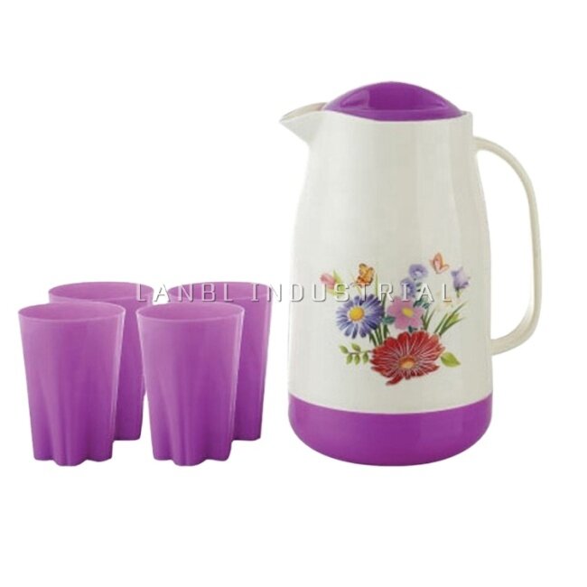 1.5L Insulated Hot and Cold Plastic Water Jug Set with 4 Cups