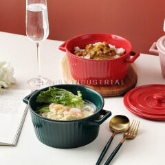 Japanese Ceramic Double Ear Cover Student Dormitory Large Noodle Bowl Soup Pot Hepburn Pot