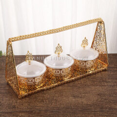 2021 New 2 Grids High Quality And Cheap Luxury European Candy Dessert Jar Set Placing Box Hanging Cover