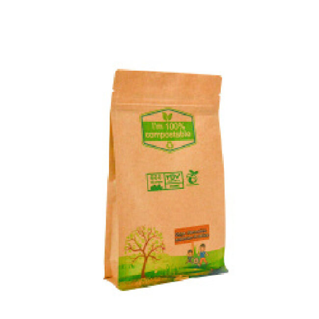 Eco-friendly PLA/PBAT Compostable Flat Bottom Biodegradable Packaging  Brown Kraft Paper Food grade Bags