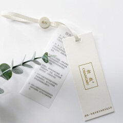 Custom Brand Name Gold Foil Embossed Logo Plastic Hang Tag Seal String Lock for Garment