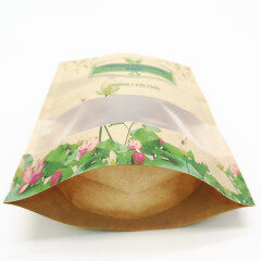 Custom printed ziplock stand up pouch biodegradable bags kraft paper bag window design