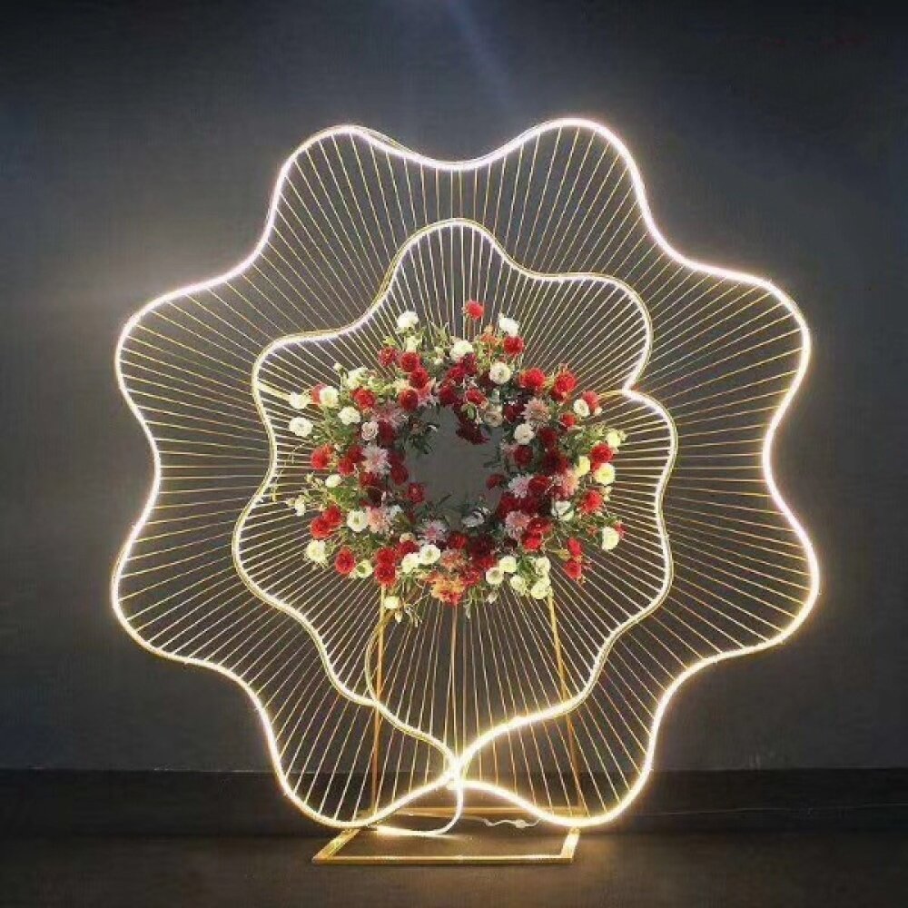 Arch Iron Frame Backdrop Flower Stand for Wedding Stage Decoration With LED Wire For Hire