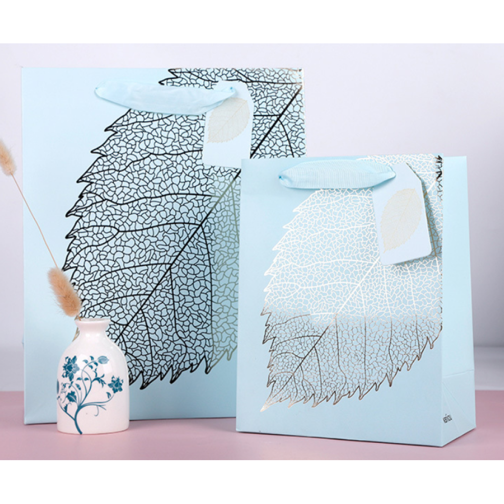 White Cardboard Paper Gift Bag Leaves Design