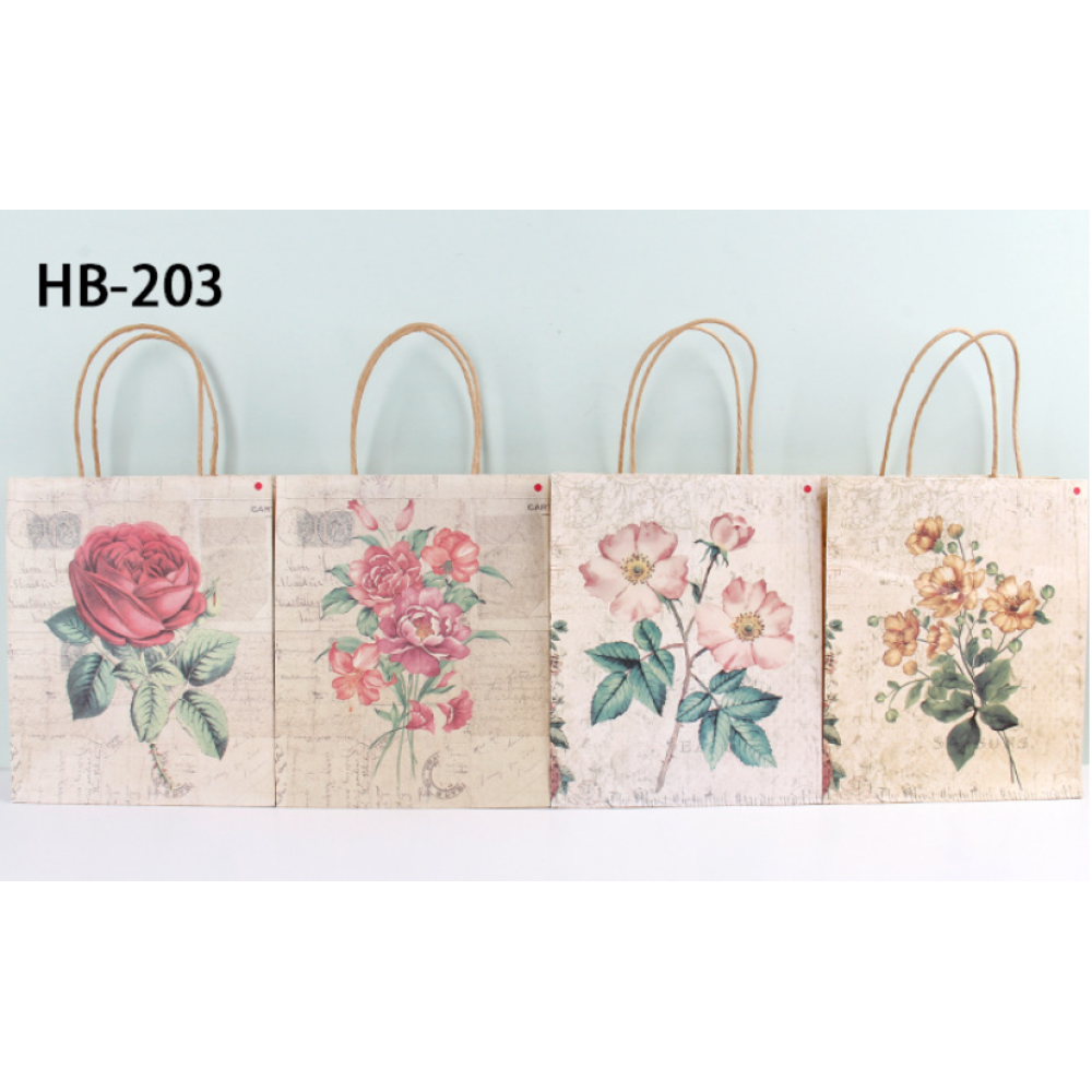 Kraft Paper Gift Bag Floral Designs Pack 100