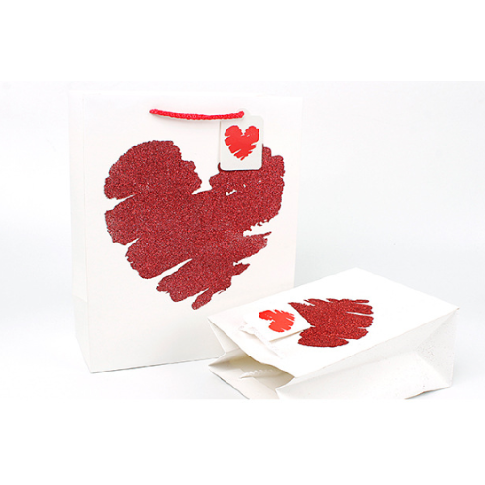White Cardboard Gift Bag Loving Heart Pack 100