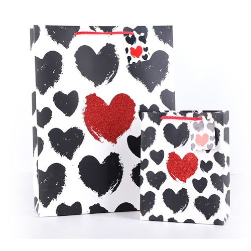 White Cardboard Paper Gift Bag Heart Design