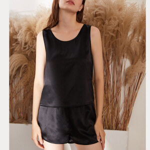 Custom 19mm/22mm 100% Mulberry Silk Vest And Shorts Set Sleeveless Loungewear