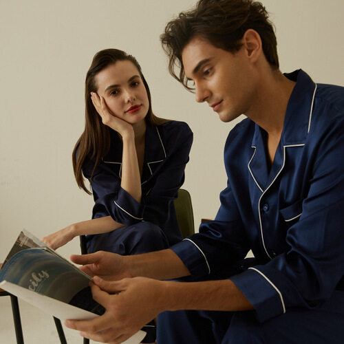 Custom Solid Colors Silk Pajamas For Couples