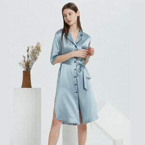 Custom Homewear Luxury 100% Pure Silk Sleepwear Silk Shirt Dress