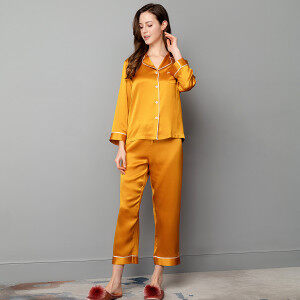 Custom High Quality 2pcs Sleepwear Set Solid Colors Silk Pajamas For Couples