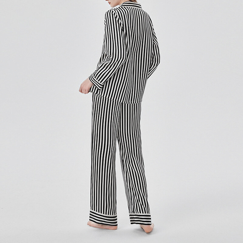Custom Printing Classic Striped Design Silk Pajamas Set