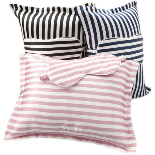 Custom Stripes 100% Mulberry Silk Pillow Cushion And Eyemask Set For Travel Office Lunch Break