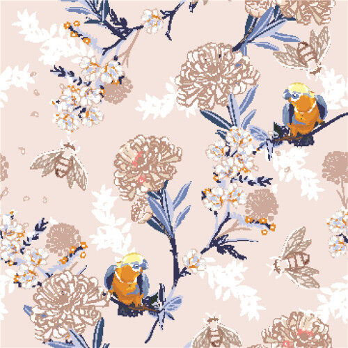 Custom Fabrics Pattern-Flowers and Parrots