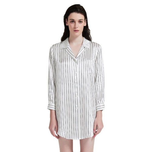 Custom Striped Silk Shirt Dress 100% Mulberry Heavy Silk Nightgown