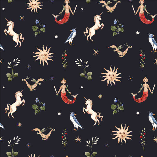 Custom Fabrics Pattern-Watercolor pattern with medieval illustrations