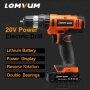 LOMVUM 2 Speeds Trigger Switch Power Tools Battery Drills Cordless Hammer Impact Drill Set