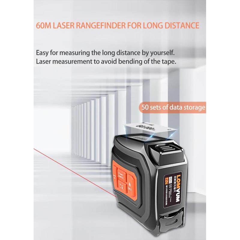 LOMVUM  5m Tape Measure Digital Display 60m Measuring Laser Distance Meter Range Finder 3 in 1 Laser Tape