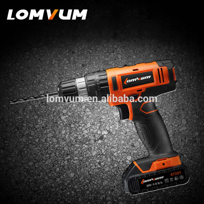 LOMVUM 20V electric rechargeable impact multi-function DC cordless drill with lithium battery