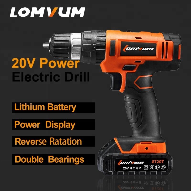 LOMVUM 12V 18V 24V Trigger Switch Power Tools Cordless Drill Machine with Drill Bit