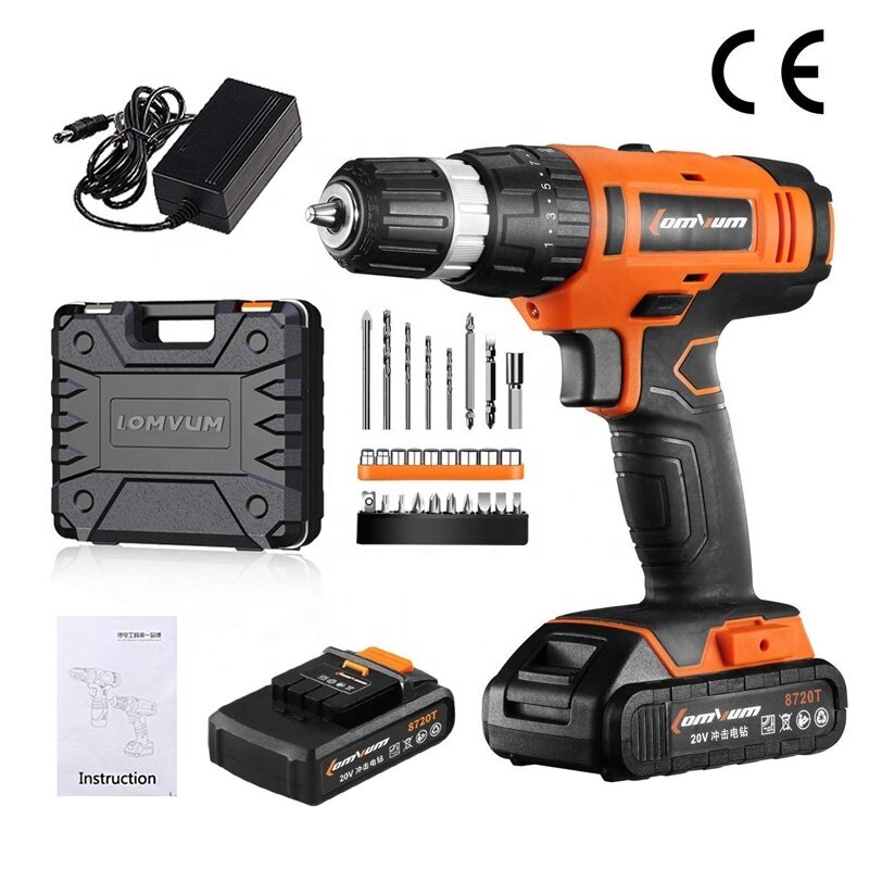 LOMVUM 20V Electric Impact Cordless Drill Hammer Drilling Machine Rechargeable Multi-functional