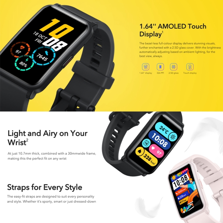 Huawei HONOR Watch ES Smartwatch Meteorite Black 1.64 بوصة شاشة كبيرة عالية  الوضوح 10 أيام عمر البطارية + شحن سريع 95 وضع رياضي 44 دورة تدريبية مقاومة  الماء حتى 50 مترًا إدارة